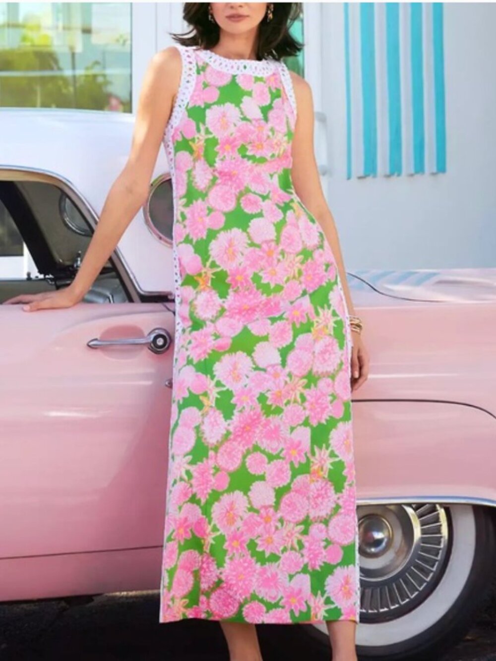 New Lilly Pulitzer Sadie Maxi Romper “Multi Seaside Garden Overprint” Size 4